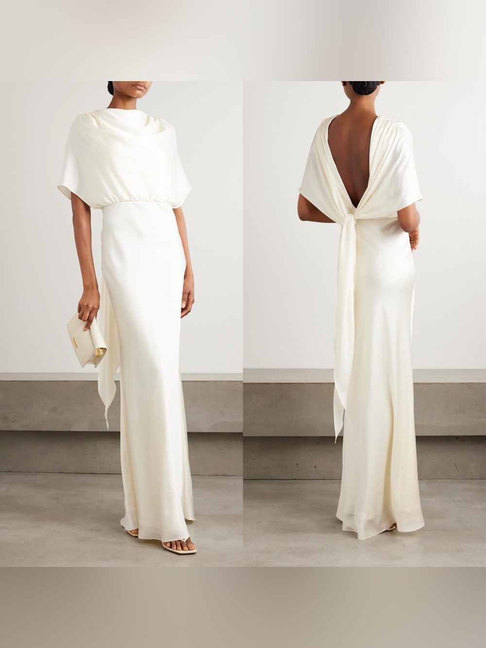 Abadia Elsa Knot Back Satin Maxi Dress Cream 2 GUC
